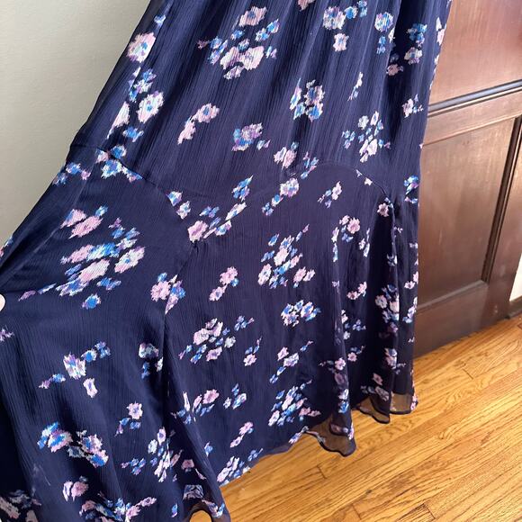 A PEA IN THE POD | Navy Blue Floral Chiffon Halter Maxi Dress | Size Small - Picture 5 of 7